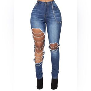 Fashion Nova Blue Ripped Skinny Jeans